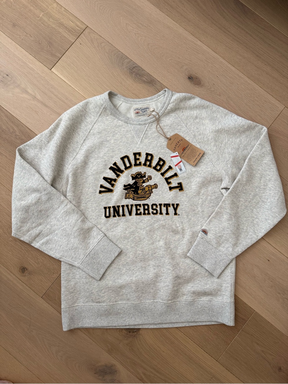 Faherty Organic Cotton Cream Gray Vanderbilt University Crewneck Sweatshirt